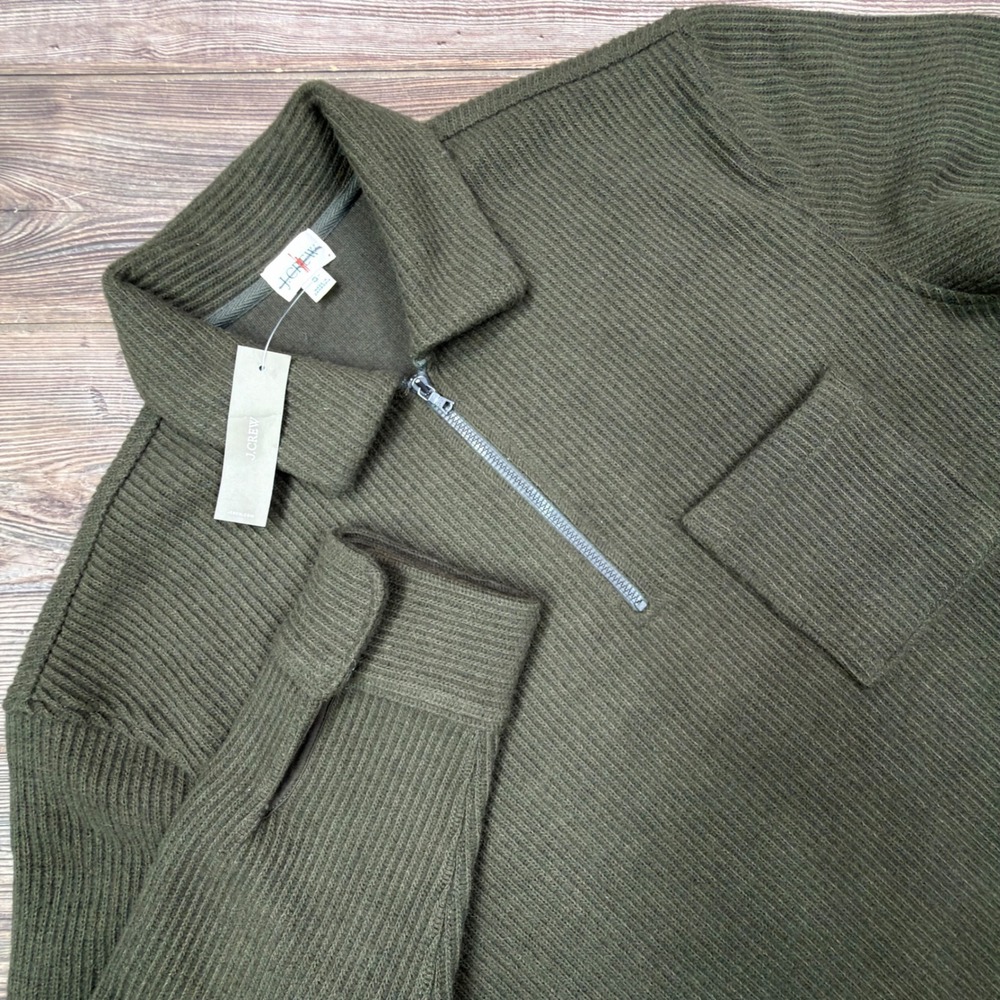J.Crew Men Size SMALL Boiled Rib 1/4 Zip Sweater Olive Green Knit  NWT C0182